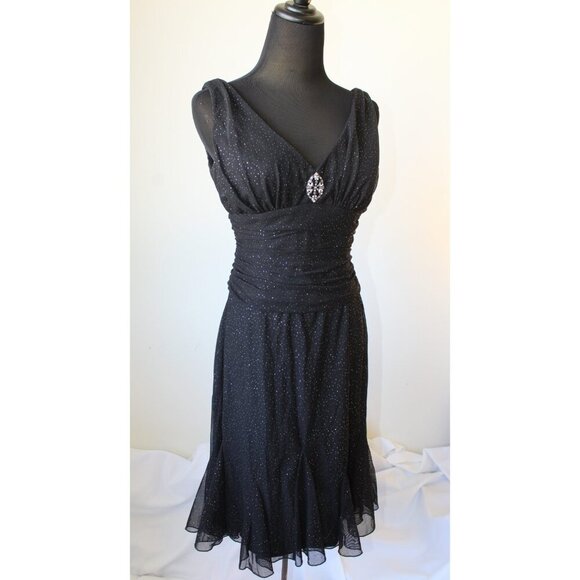 Vtg S.L. Fashions Babydoll Black mini Dress Size 6P Strappy Y2K Whimsigoth Shiny - Picture 4 of 10